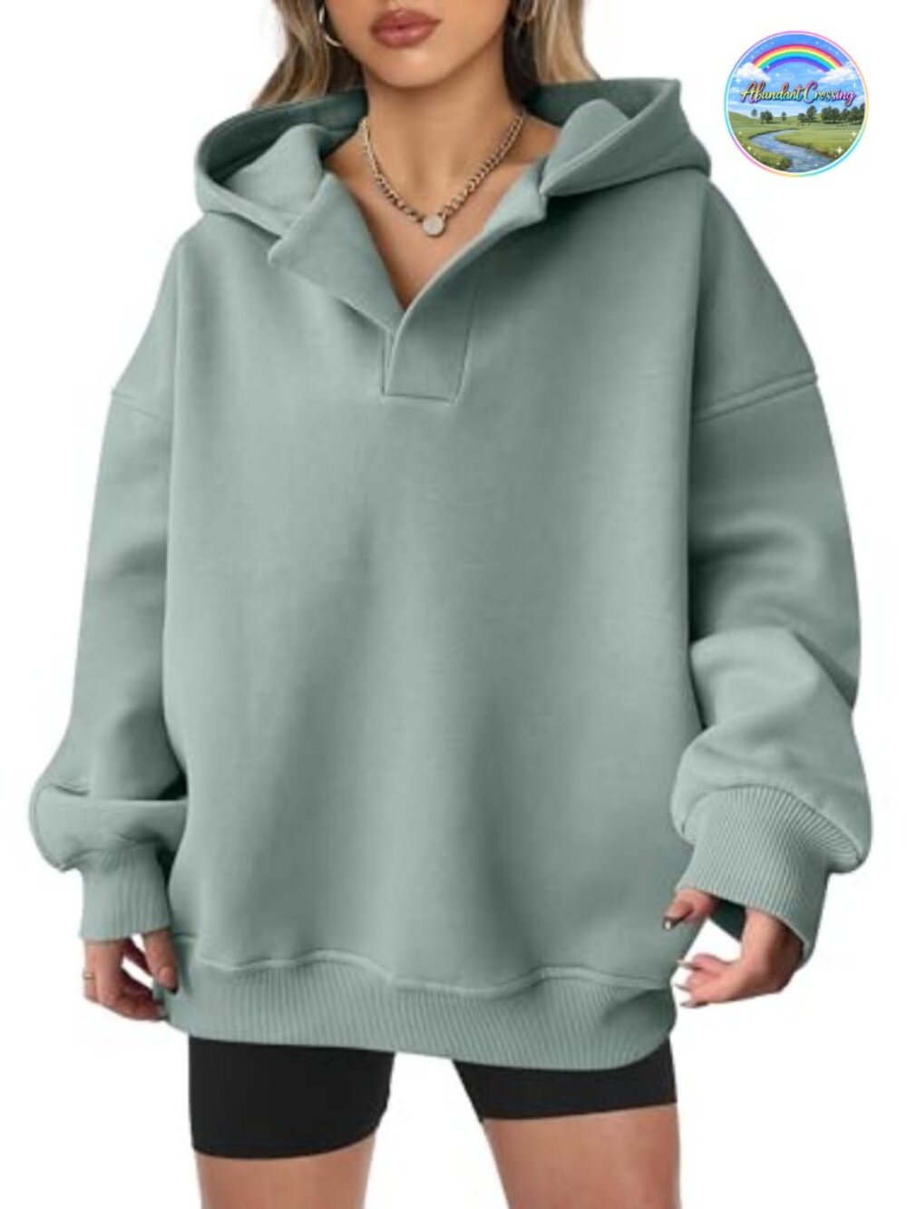 Oversized V Neck Hooded Sweatshirt Long Sleeve Pullover Womens